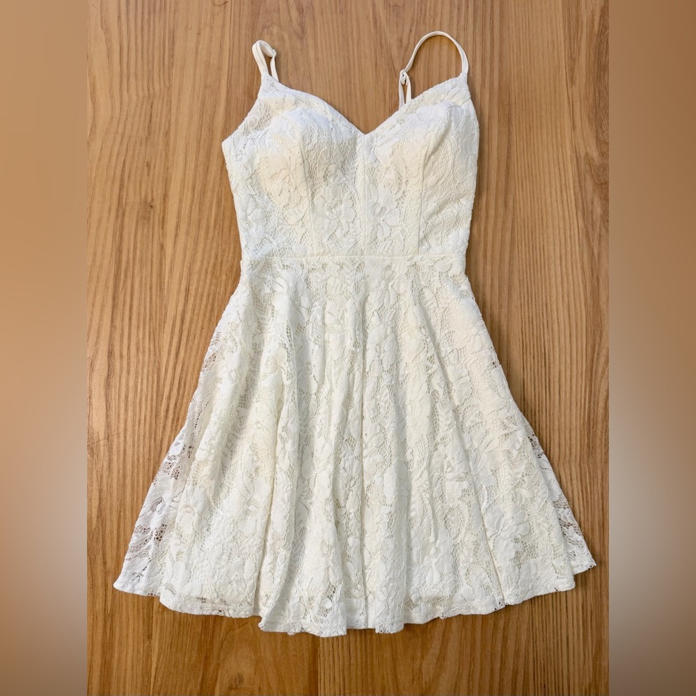 White Lace Spaghetti Strap Fit & Flare Dress